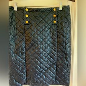 Designer Worth Skirt - Blue Metallic Leather with gold buttons. Size 6.